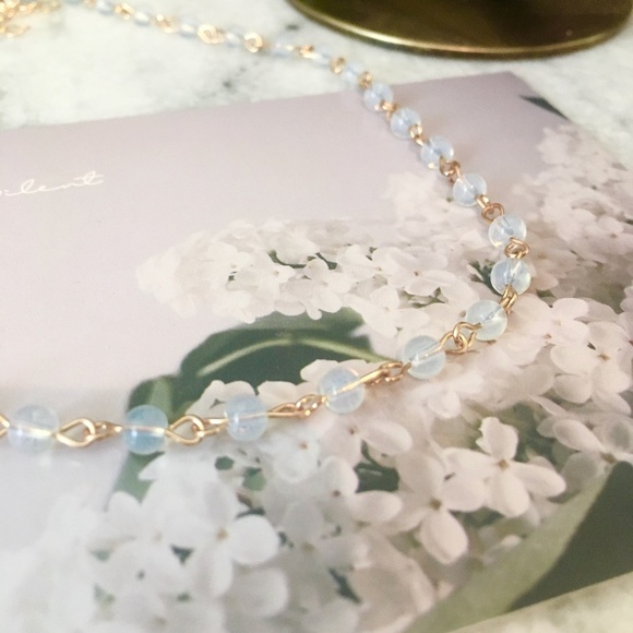 Blue Water Drop Transparent Beaded Choker Necklace - Picture 2 of 6